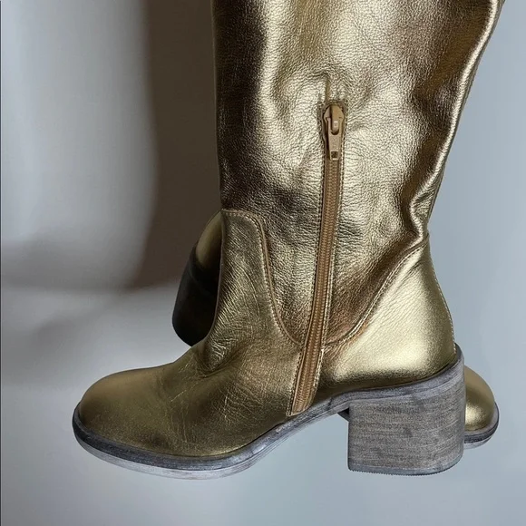 Free People | Women’s Essentials Tall Gold Metallic Leather Boots Size 6 NWOB - Picture 6 of 8